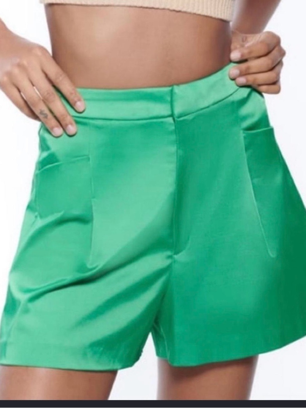 Green High-Waist Tailored Women's Shorts